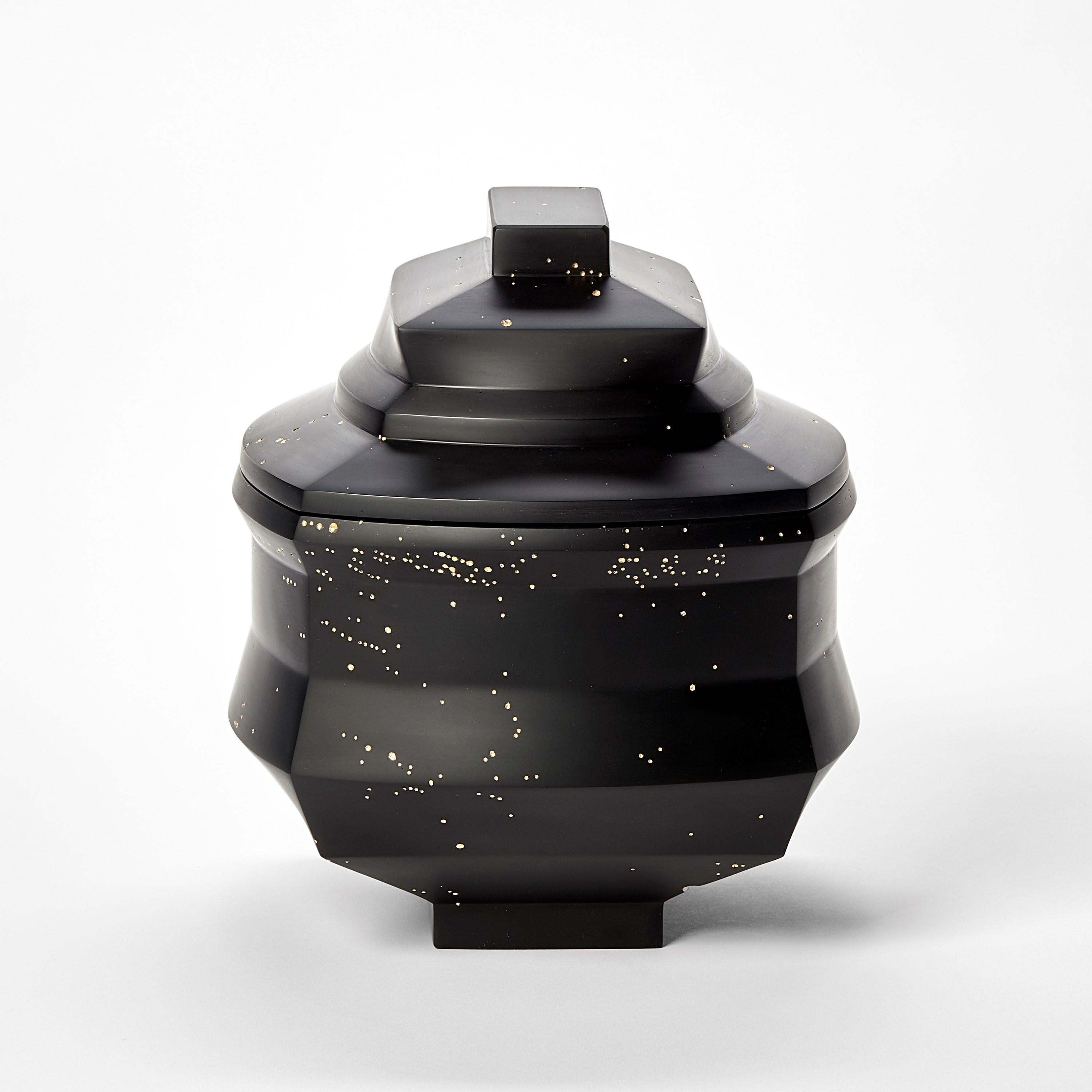 Cast Daam Dah 1-3, a black cast glass lidded box with 3.5 carat gold by Choi Keeryong For Sale