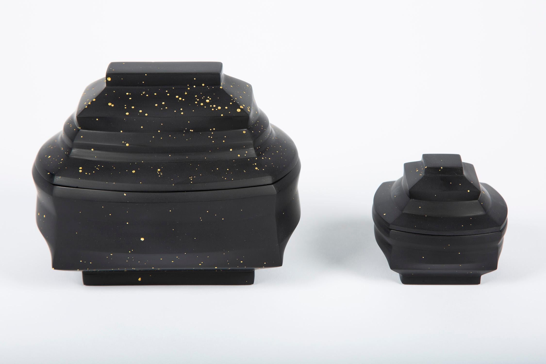Contemporary Daam Dah Triptych, a Unique Artglass Set of Three Lidded Boxes by Choi Keeryong