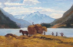 Harvest Time in Swiss Alps - Early 20th Century Figurative Landscape