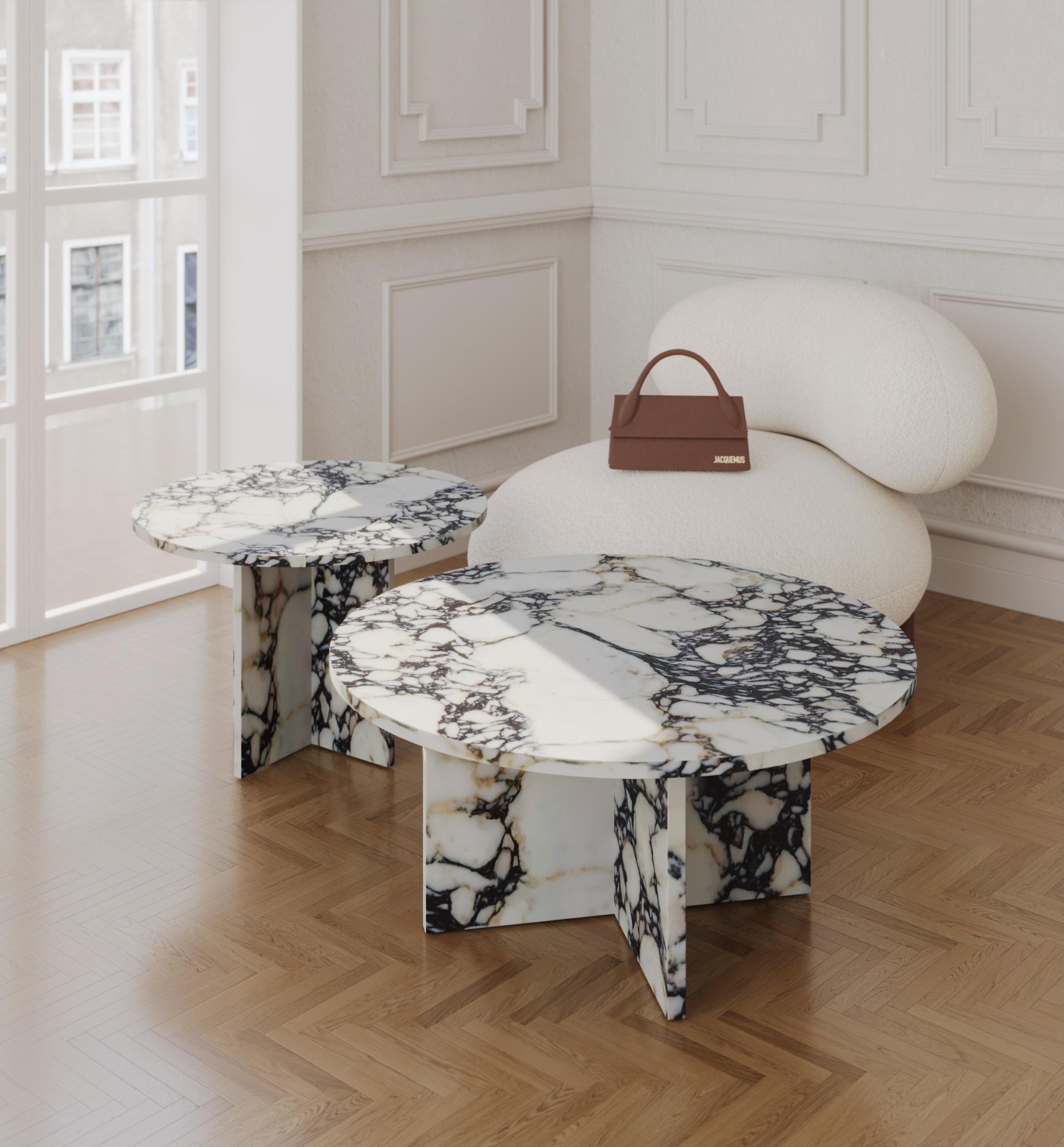 Mid-Century Modern Dabney Coffee Tables in Calacatta Viola Marble For Sale