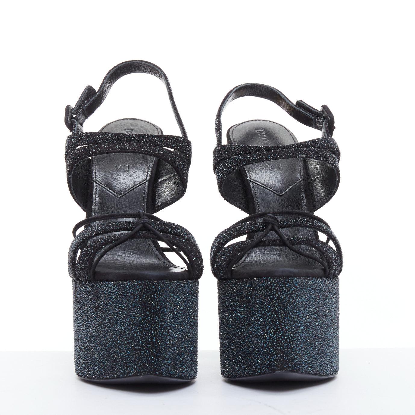 Noir D'ACCORI Belle Galactic Black glitter textured platform sandales EU39 en vente