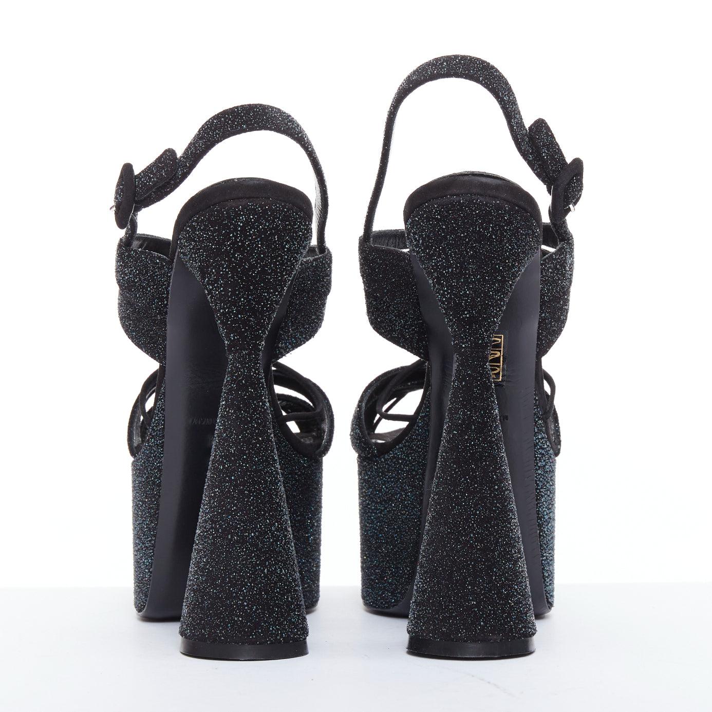 D'ACCORI Belle Galactic Black glitter textured platform sandales EU39 Pour femmes en vente