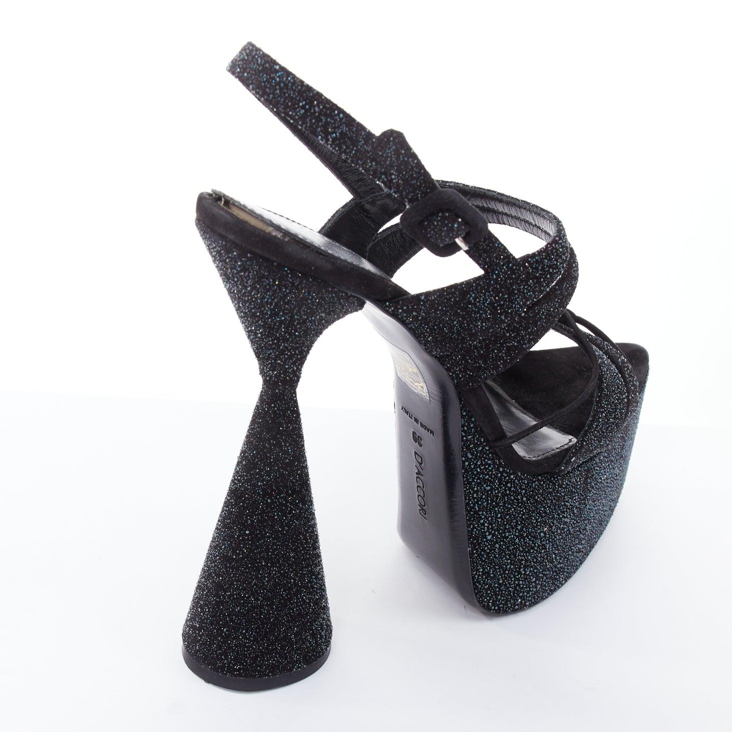 D'ACCORI Belle Galactic Black glitter textured platform sandales EU39 en vente 2