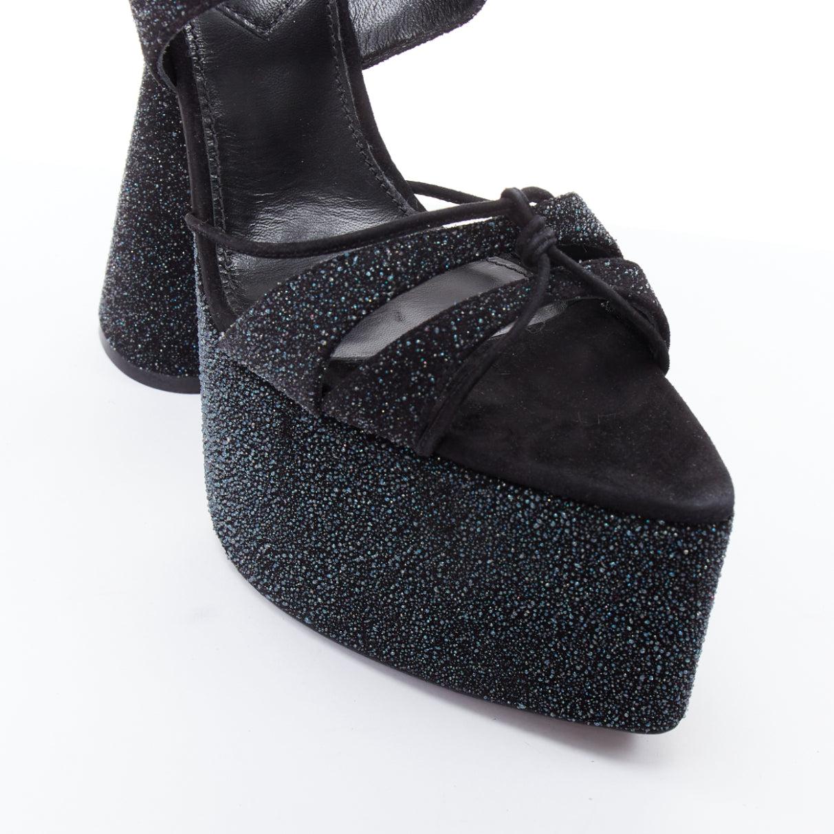D'ACCORI Belle Galactic Black glitter textured platform sandales EU39 en vente 3