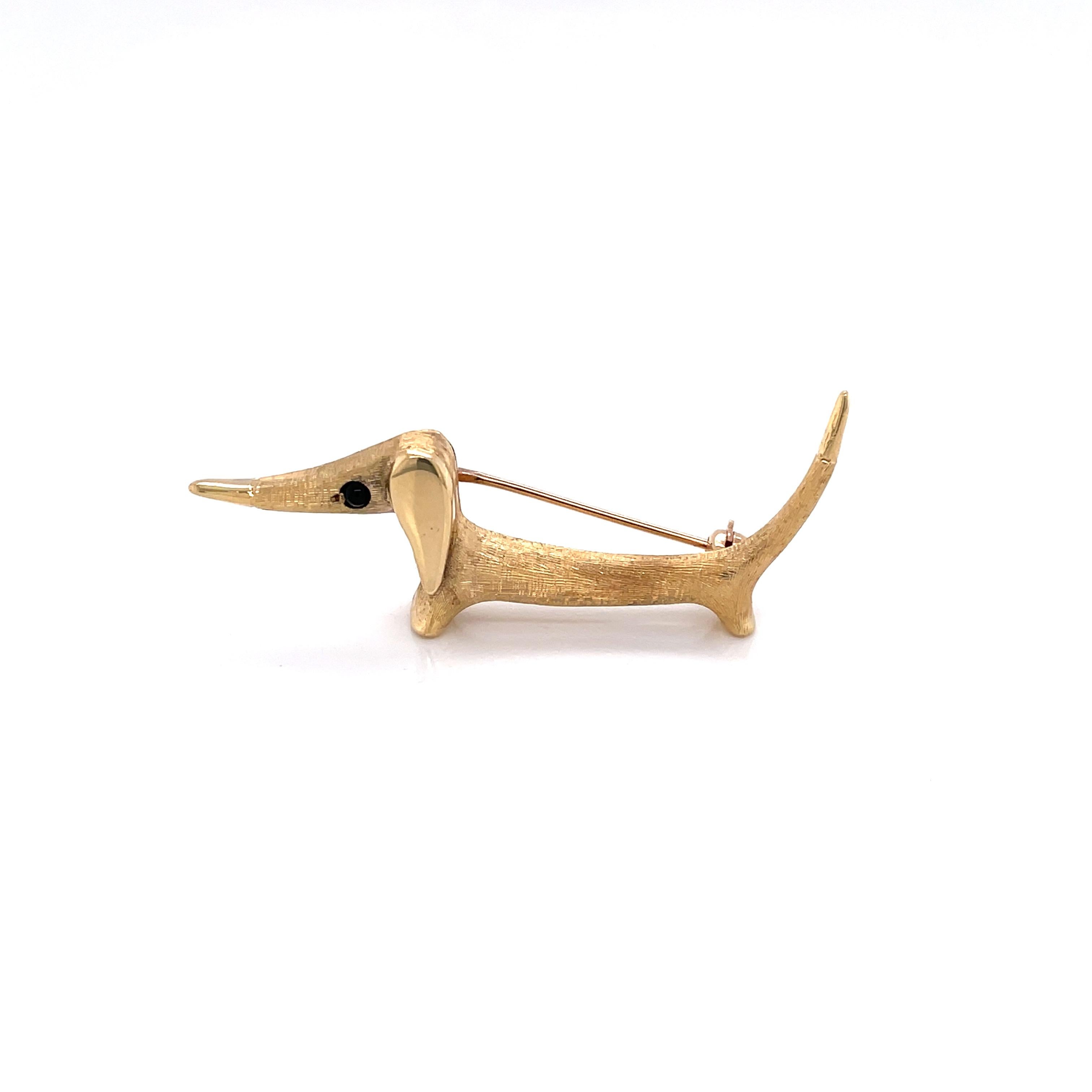 Dachshund 14 Karat Yellow Gold Brooch Pin by Cellino 1