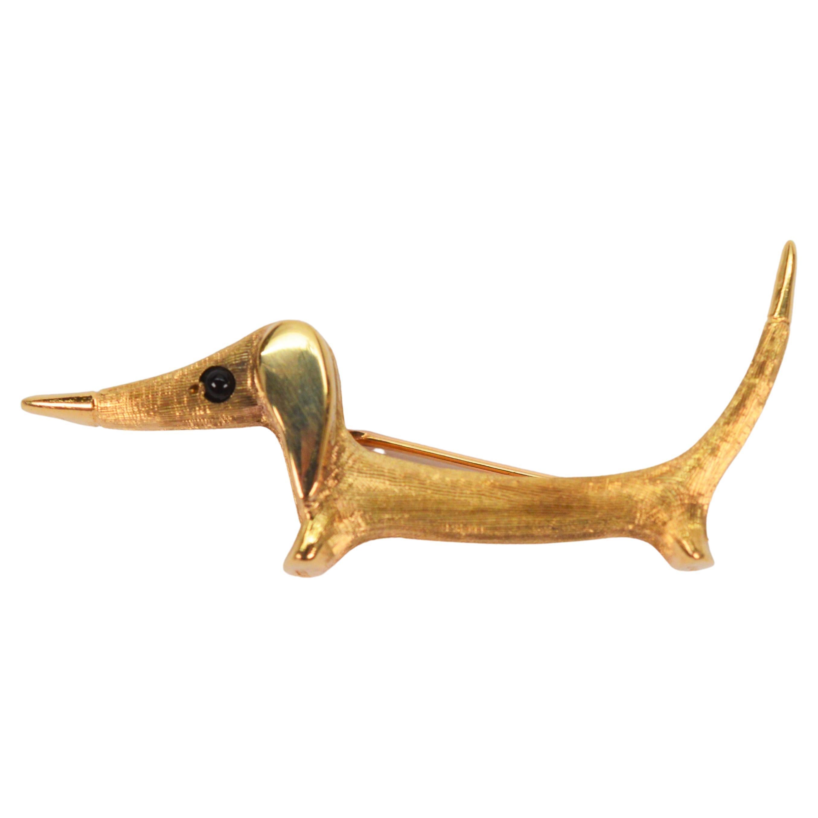 Dachshund 14 Karat Yellow Gold Brooch Pin by Cellino