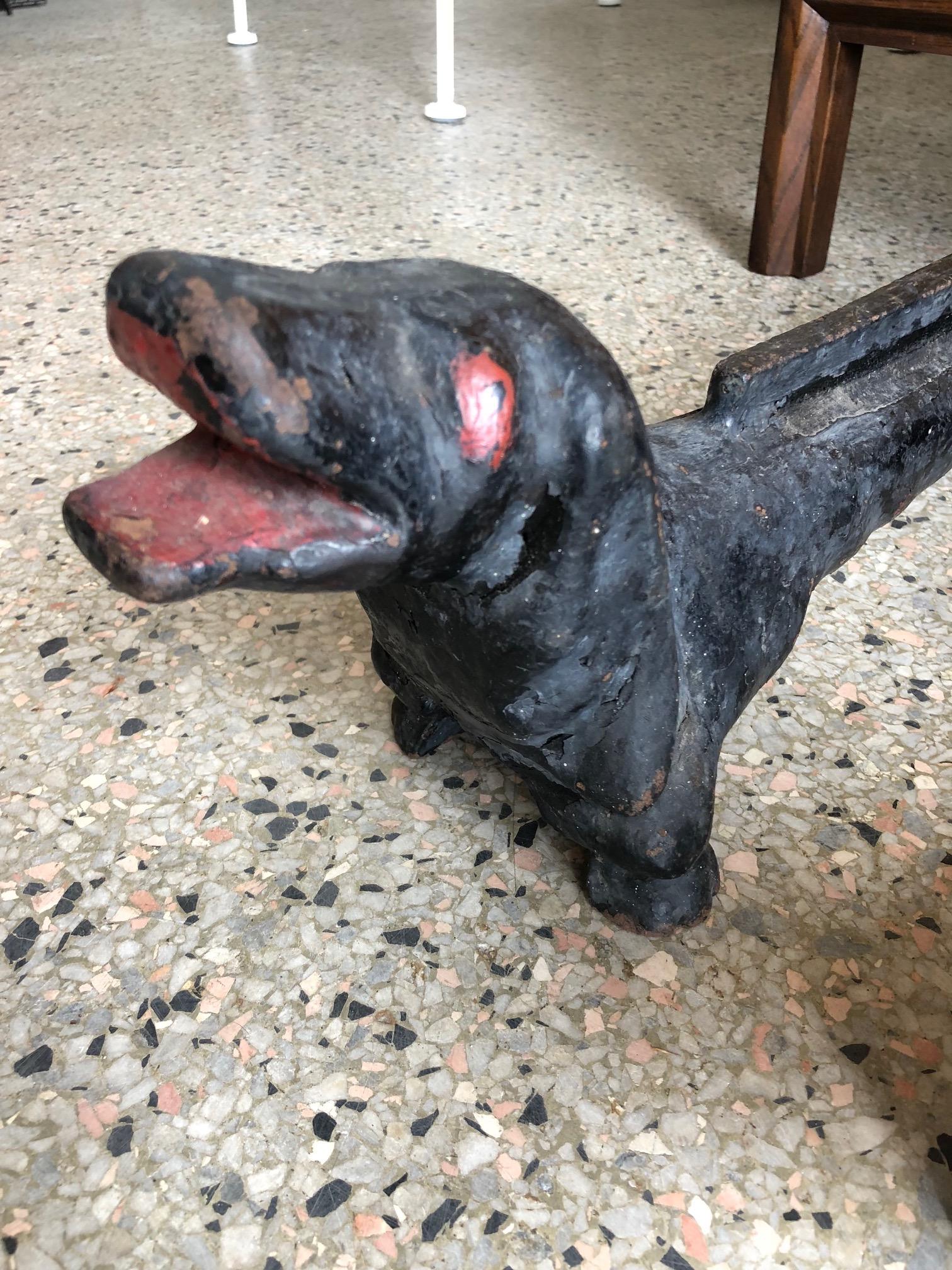 Dachshund Andirons Antique Cast Iron In Distressed Condition In St.Petersburg, FL