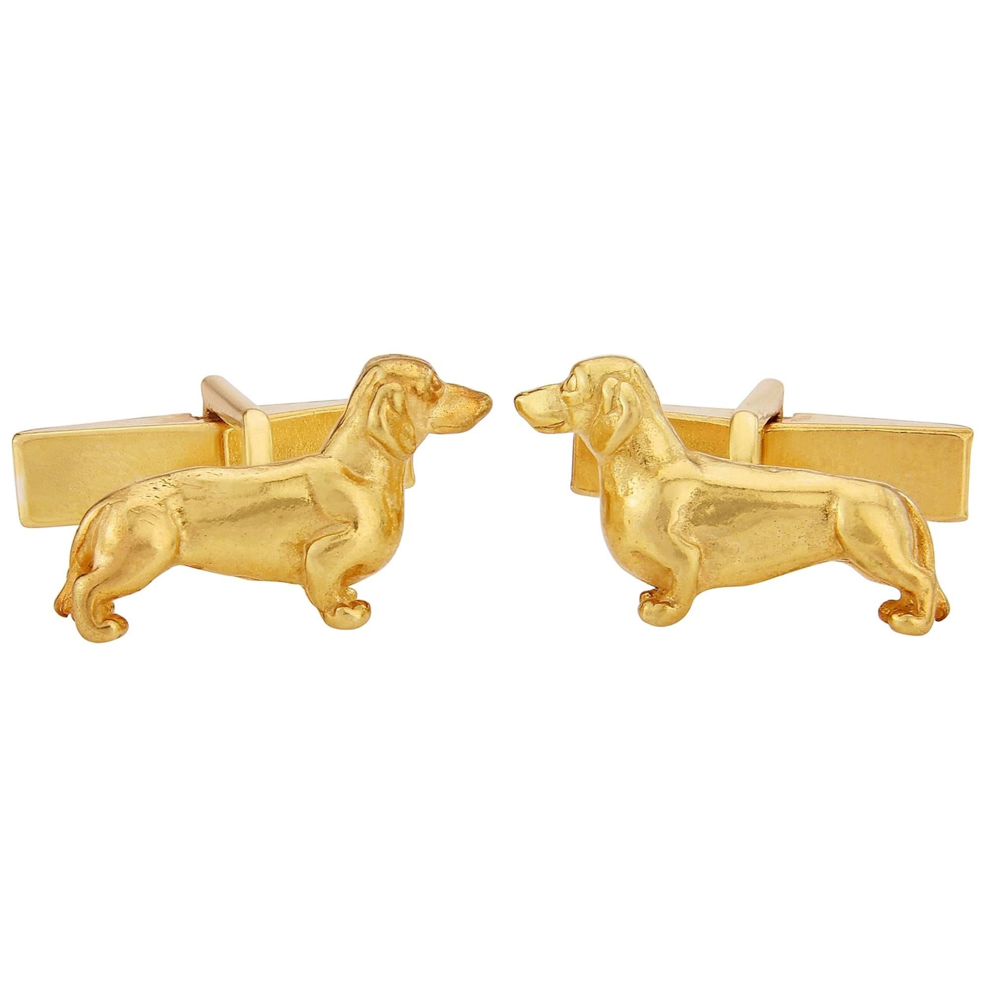 Dachshund Cufflinks in 9 Karat Gold Vermeil For Sale