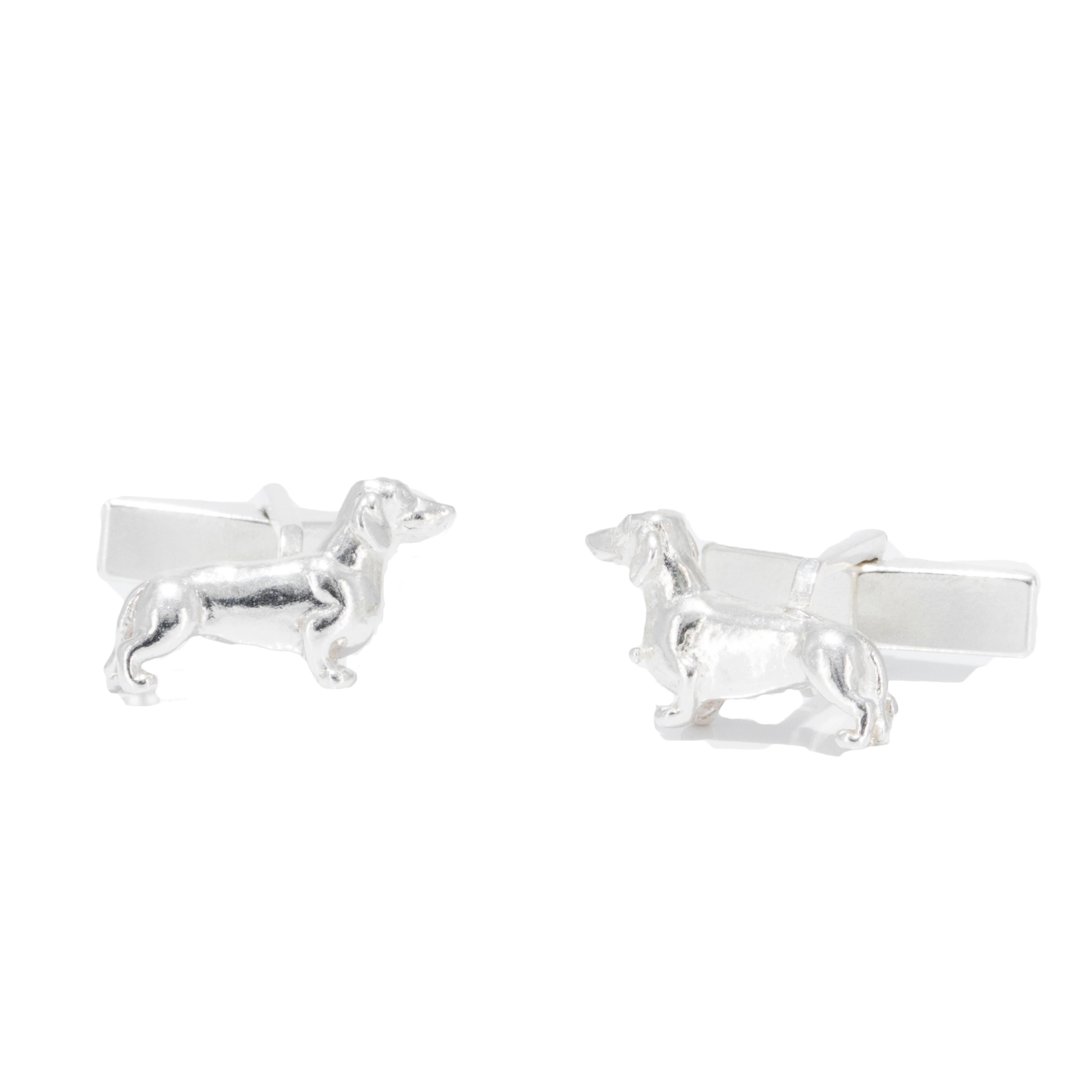 Contemporary Dachshund Cufflinks in Sterling Silver For Sale