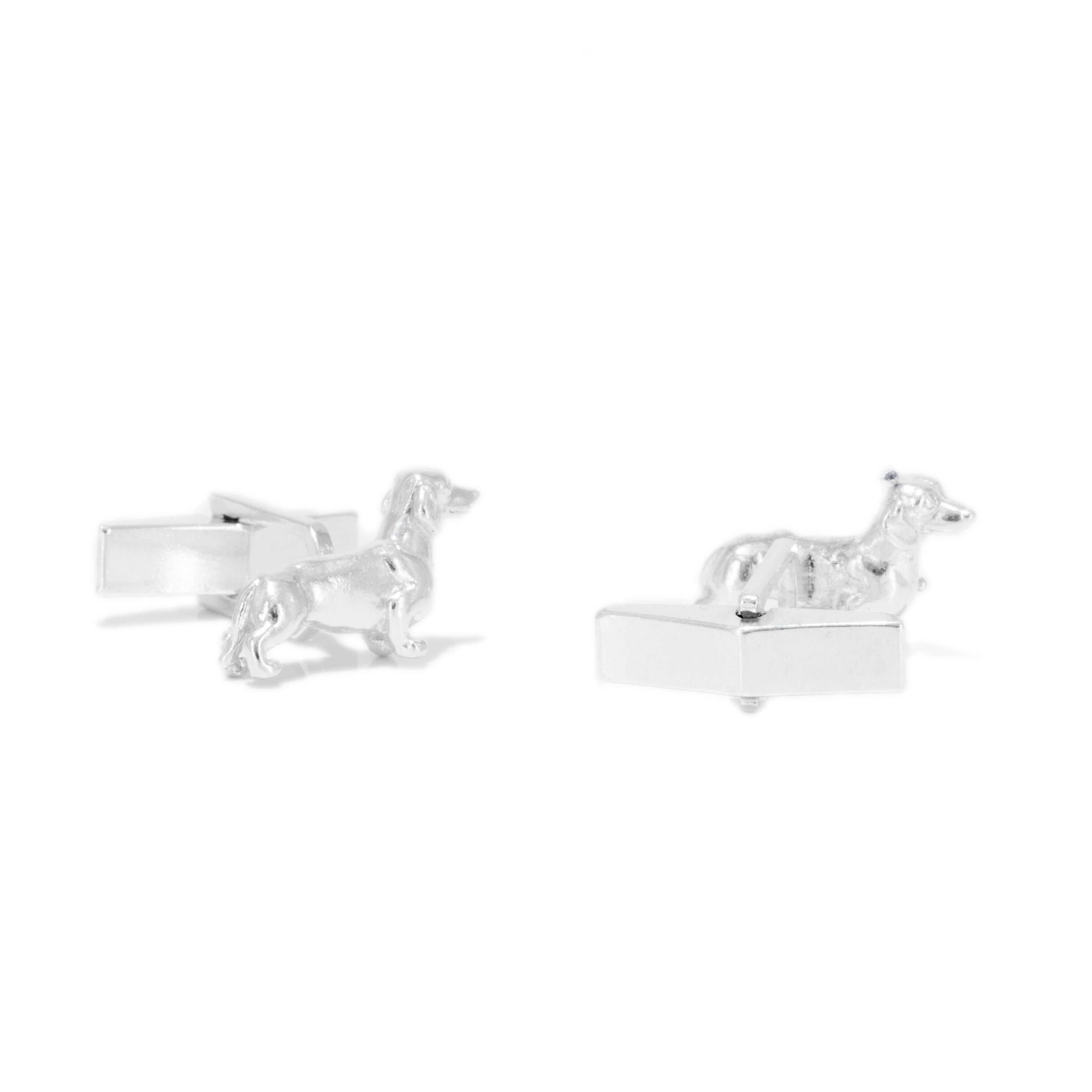 Dachshund Cufflinks in Sterling Silver In New Condition For Sale In London, GB