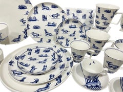 Delfts Blue Dachshund Dinnerware Set for Two - Ceramic by Janny van der Heijden