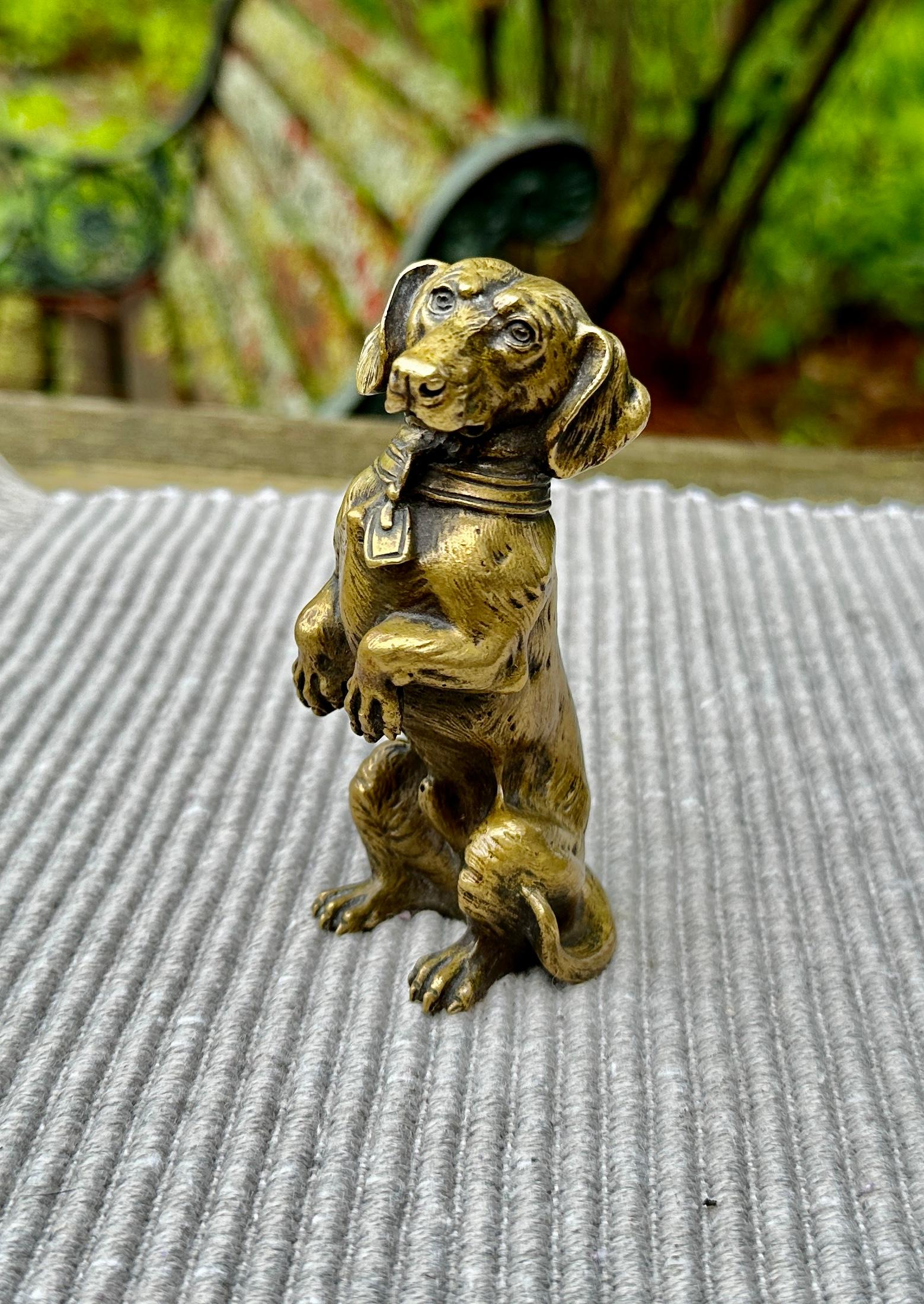 Dackel Hund Österreichisch Vienna Bronze Französisch CIRCA 1880 Miniatur Bronze (Gilded Age)
