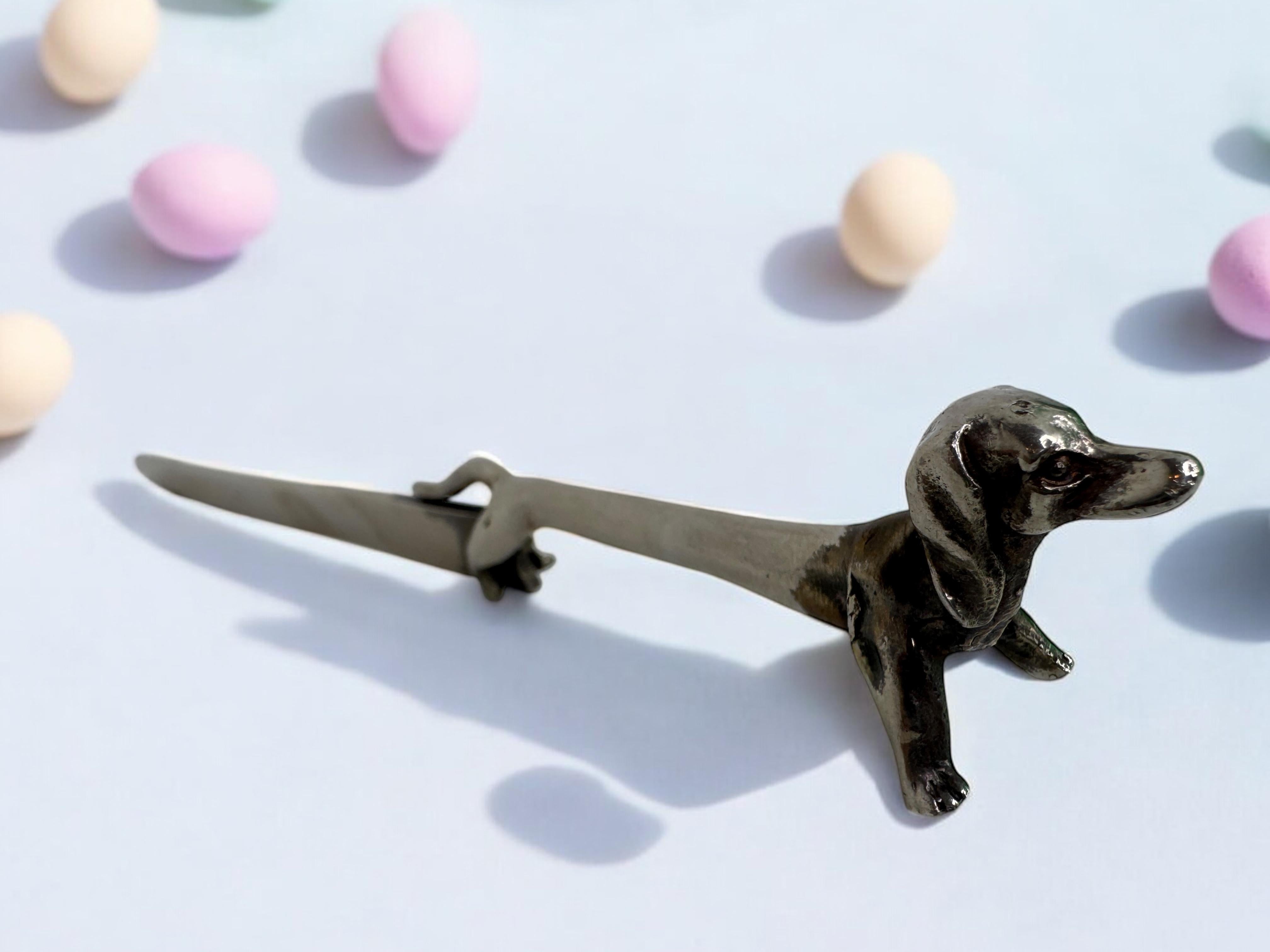 Dachshund Dog Vienna Silver Plate Letter Opener, Antique Austria 1910s 5