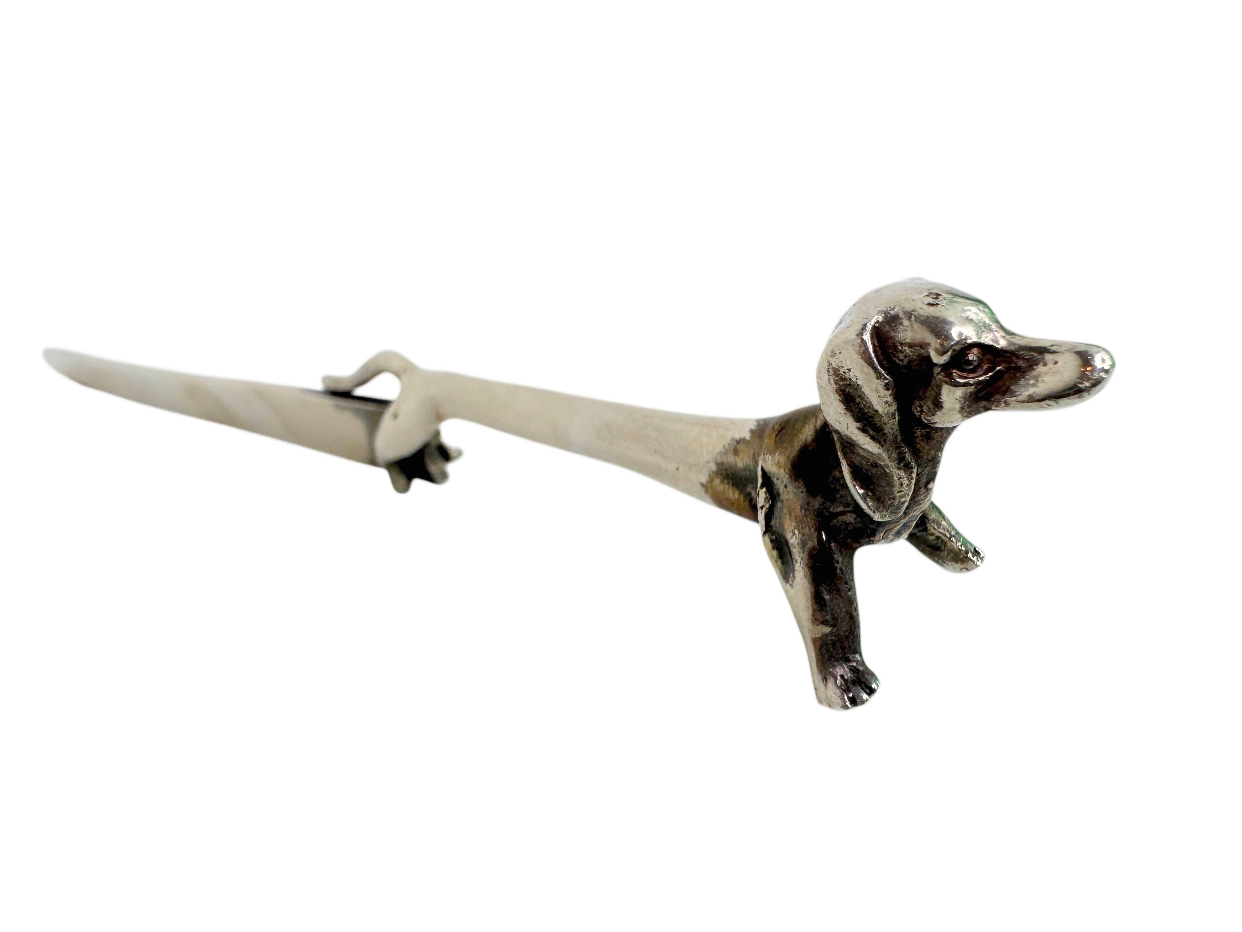 Dachshund Dog Vienna Silver Plate Letter Opener, Antique Austria 1910s In Good Condition In Nuernberg, DE