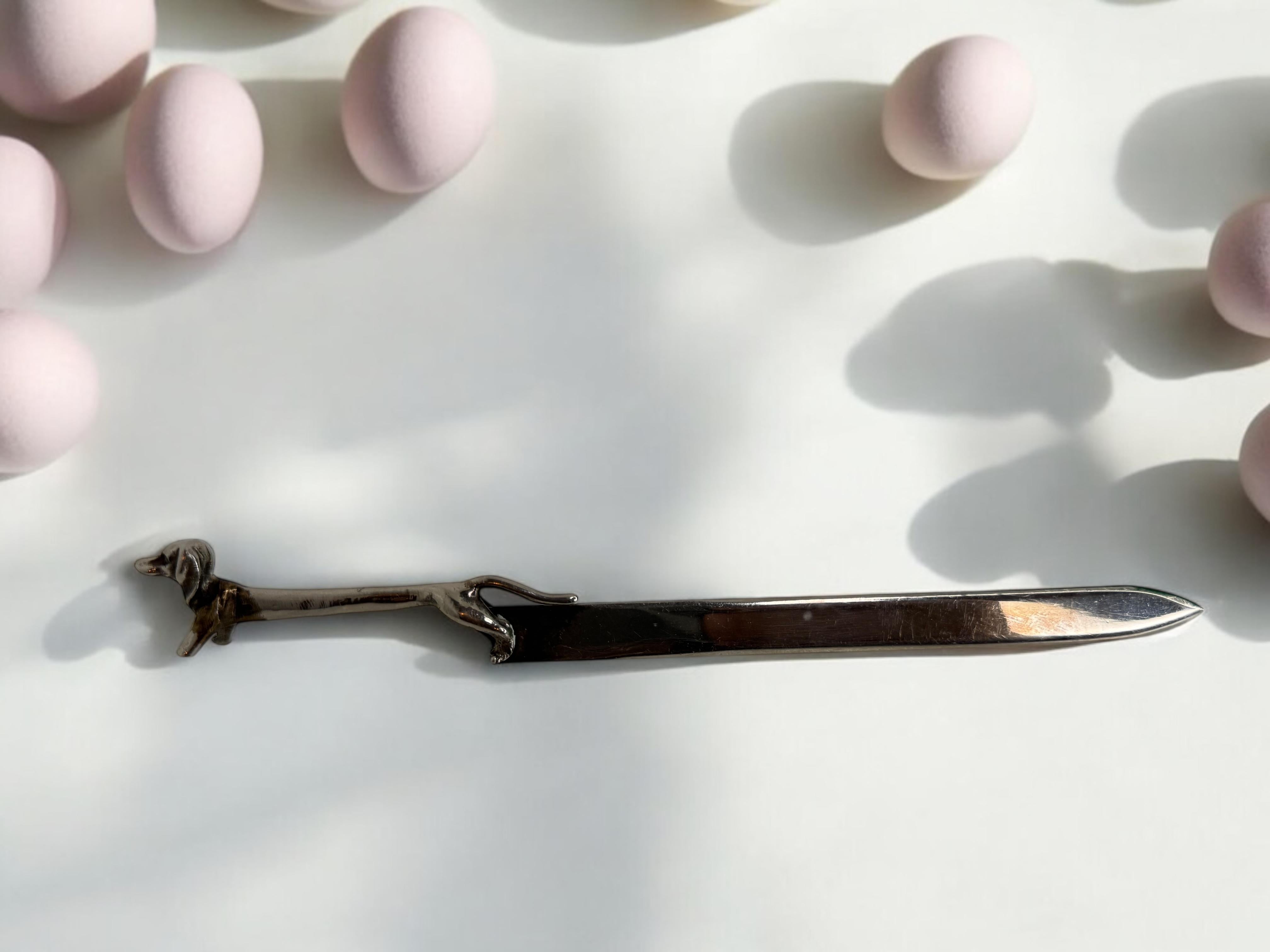 Dachshund Dog Vienna Silver Plate Letter Opener, Antique Austria 1910s 1