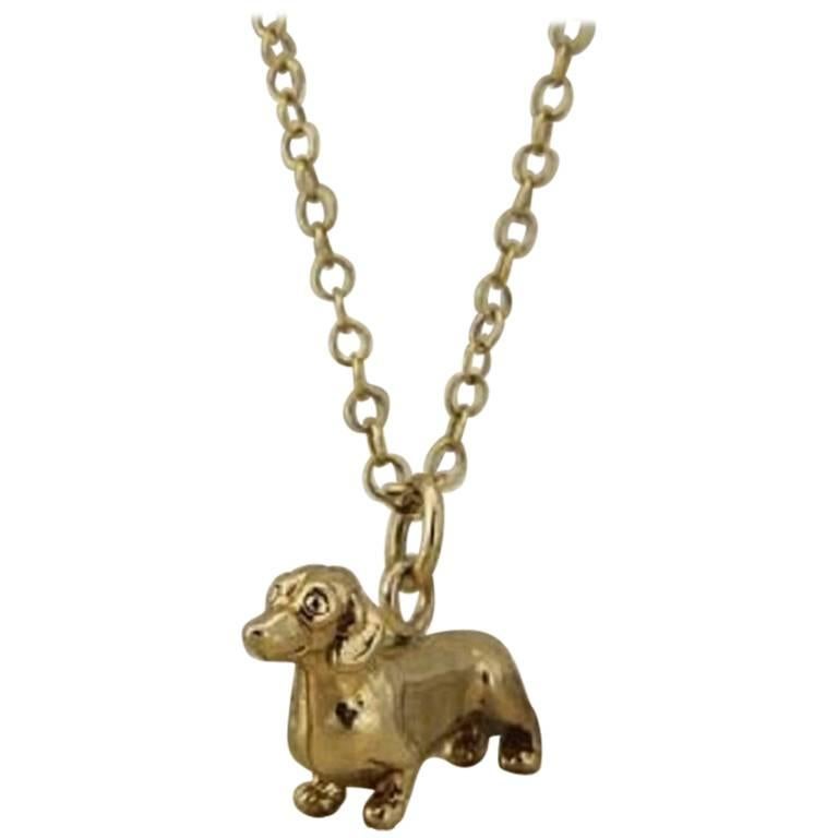 Dachshund Necklace in Solid Gold For Sale
