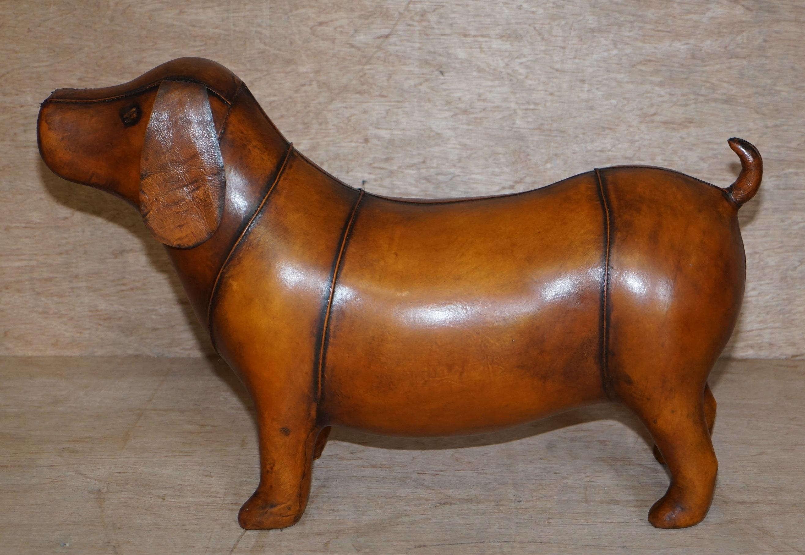 Hand-Crafted Dachshund Sausage Dog Old Stock Liberty London Omersa Brown Leather Footstool
