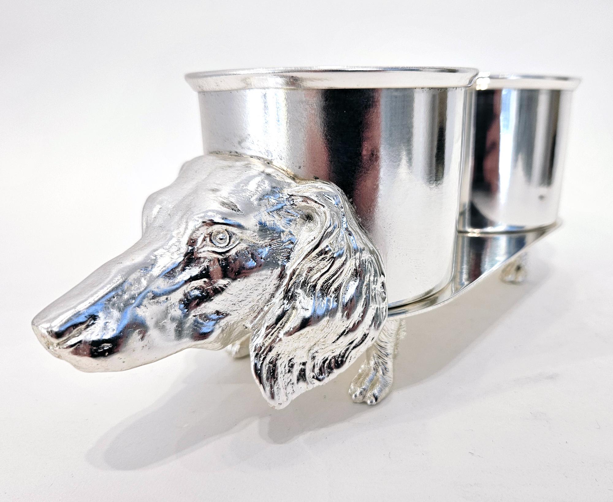 Dachshund / Teckel Dog-Shaped Silver Plated Wine Bottle Stand/Holder, c. 1950 For Sale 11
