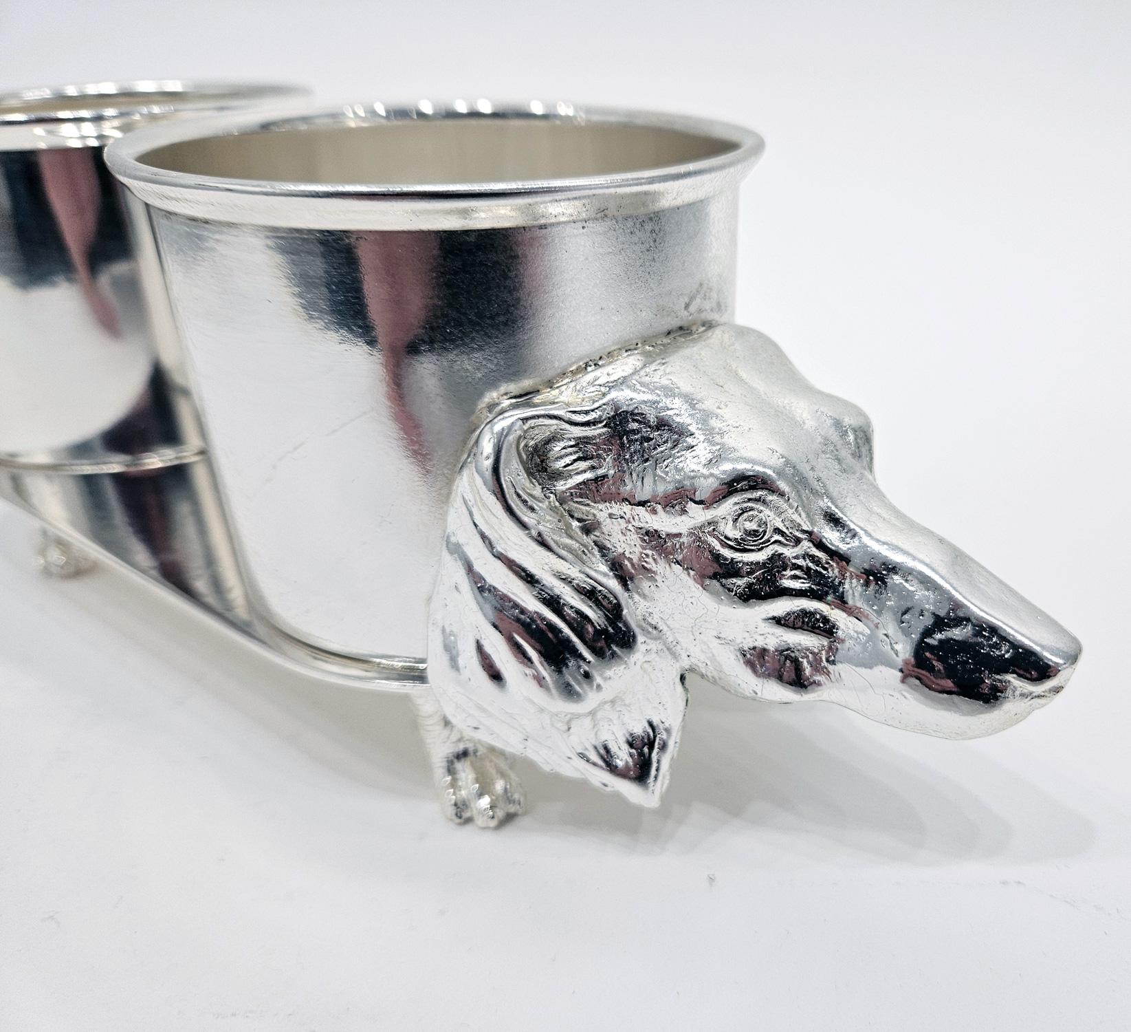 Dachshund / Teckel Dog-Shaped Silver Plated Wine Bottle Stand/Holder, c. 1950 In Excellent Condition For Sale In London, GB