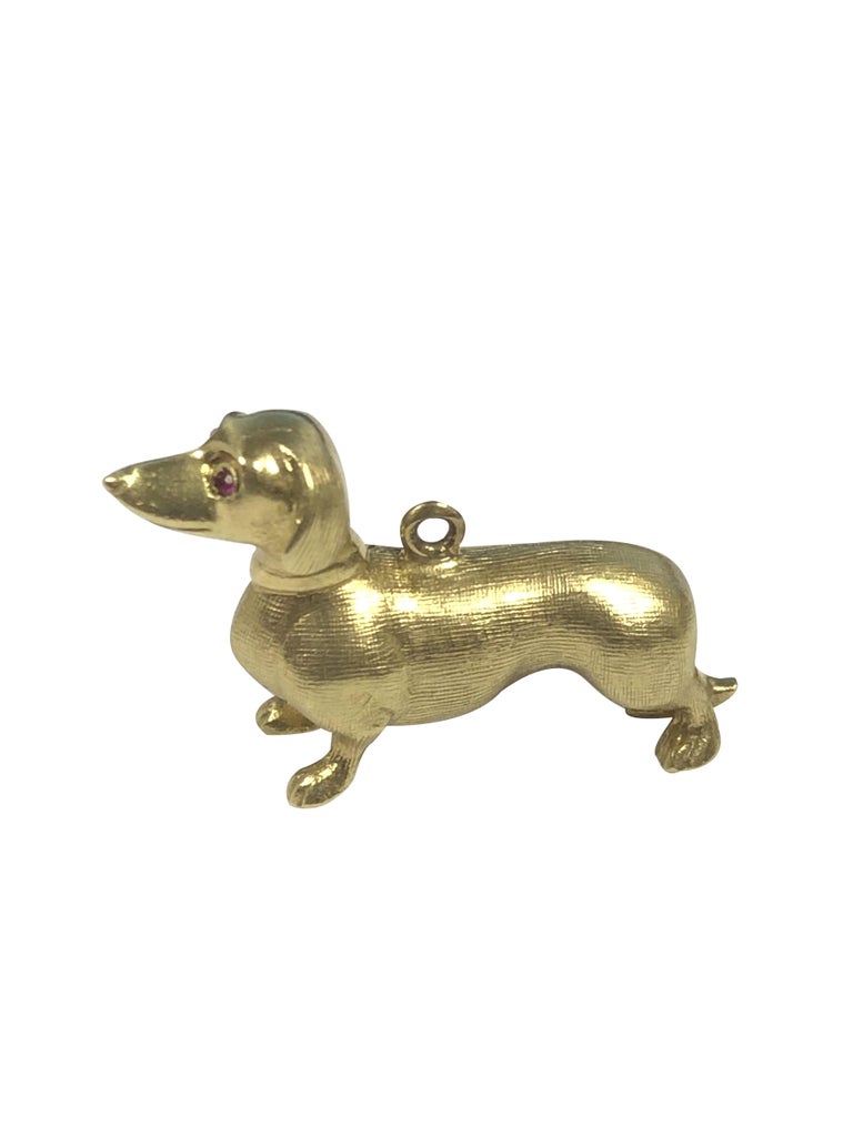 Dachshund Vintage Yellow Gold Pendant Charm For Sale at 1stDibs
