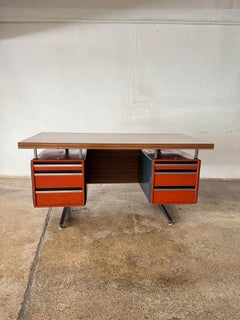 Daciano da Costa Modernist Orange Steel Formica Executive Desk Portugal 1970