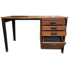 Dactylo Desk, Bureau Dactylo, Jean Prouvé, circa 1941, France, Oak and Metal