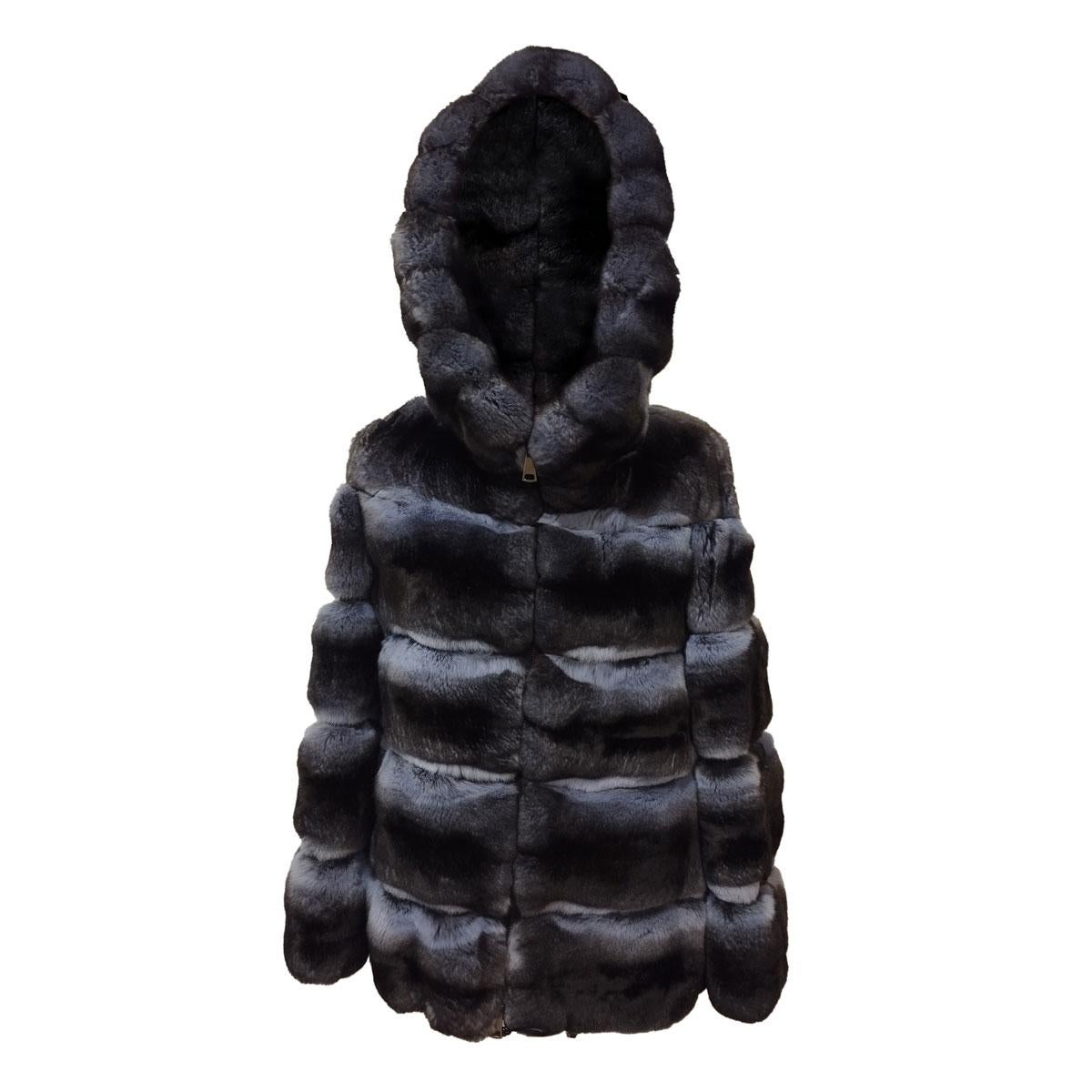 Nero DAD Milano X Franz Kraler Cappotto in pelliccia di cincillà IT 42 in vendita