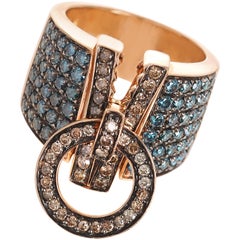 Dada Arrigoni Blue and Brown Diamond Zip Ring in Rose Gold