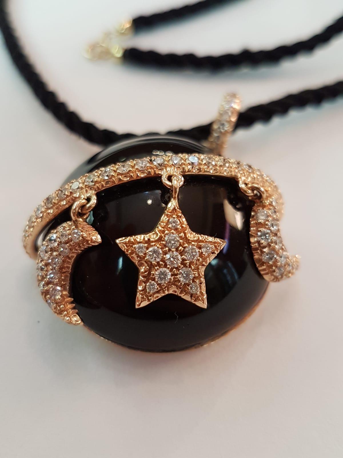 Contemporary Dada Arrigoni Rose Gold Diamond Onyx Necklace