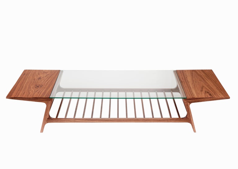 Contemporary Dada Coffee Table Walnut with Glass Top