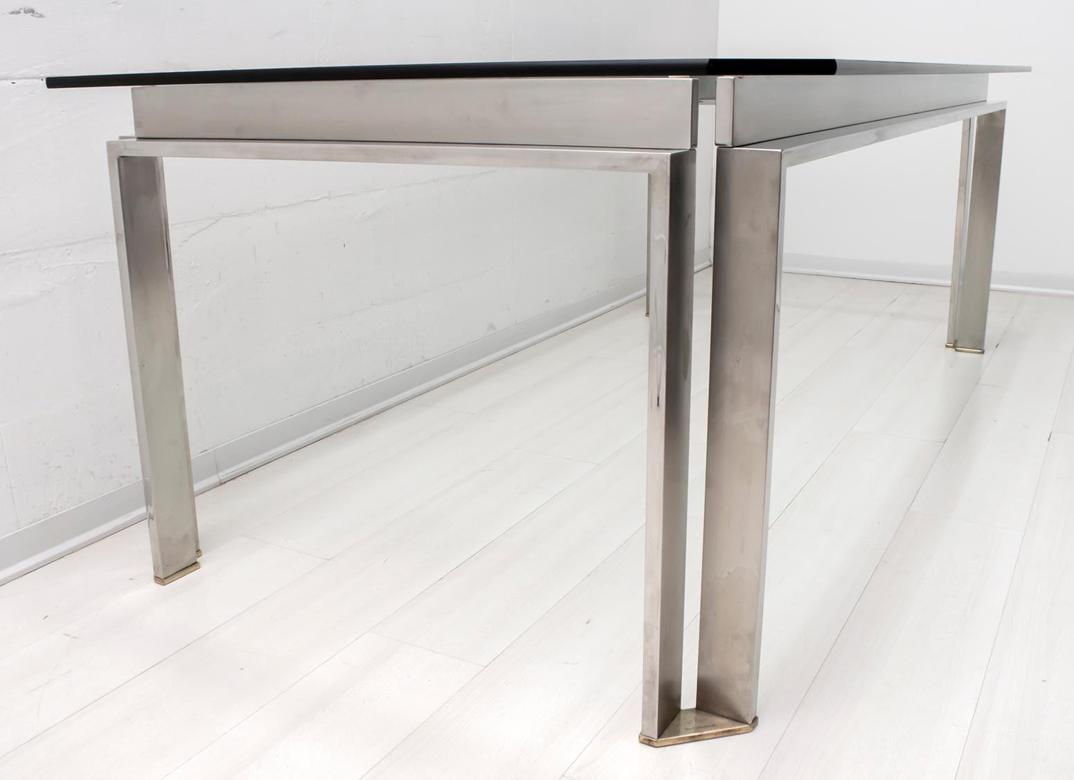 Laiton Table de salle à manger en acier italienne de style industriel Dada, 1970 en vente