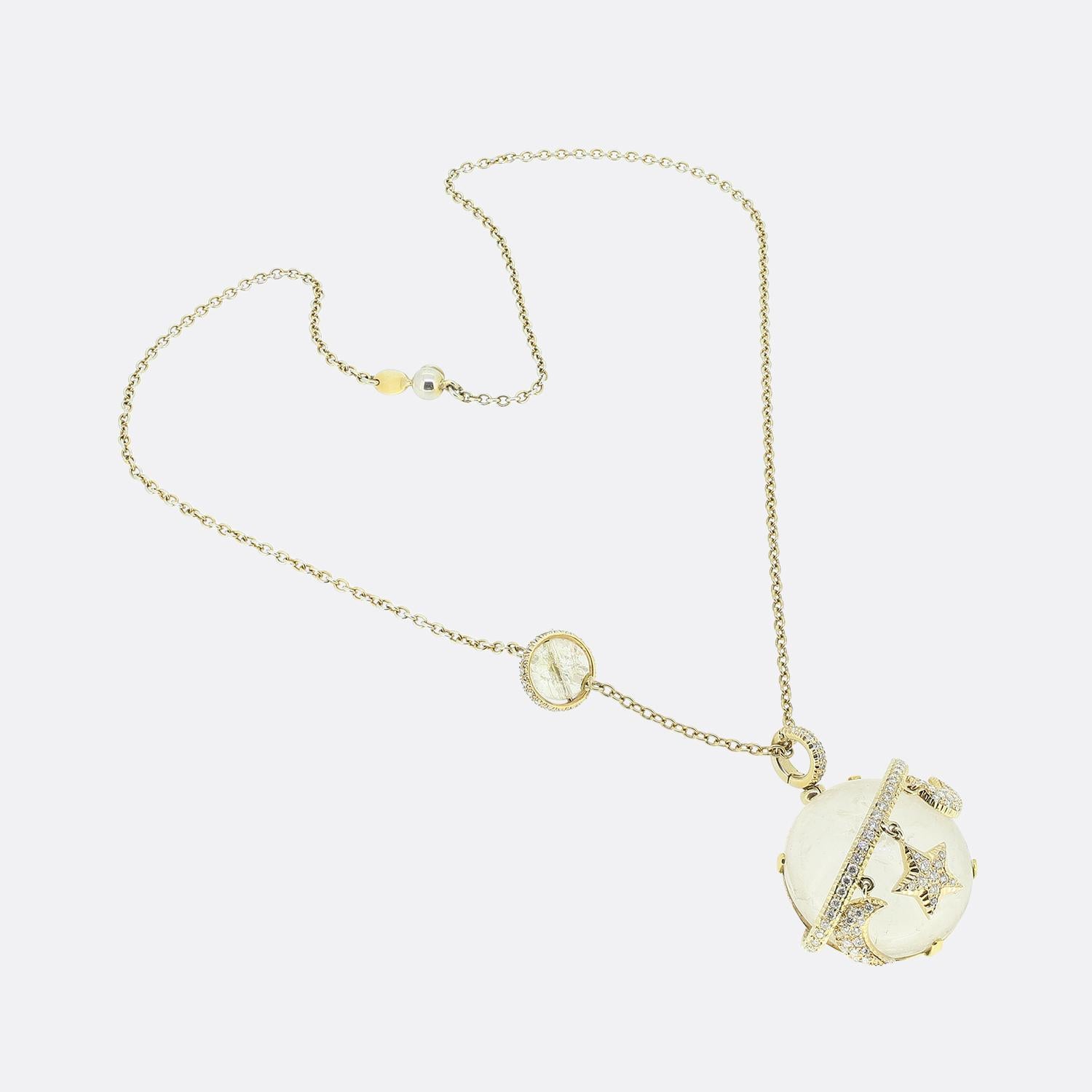 Brilliant Cut DADA Moonstone and Diamond Necklace For Sale