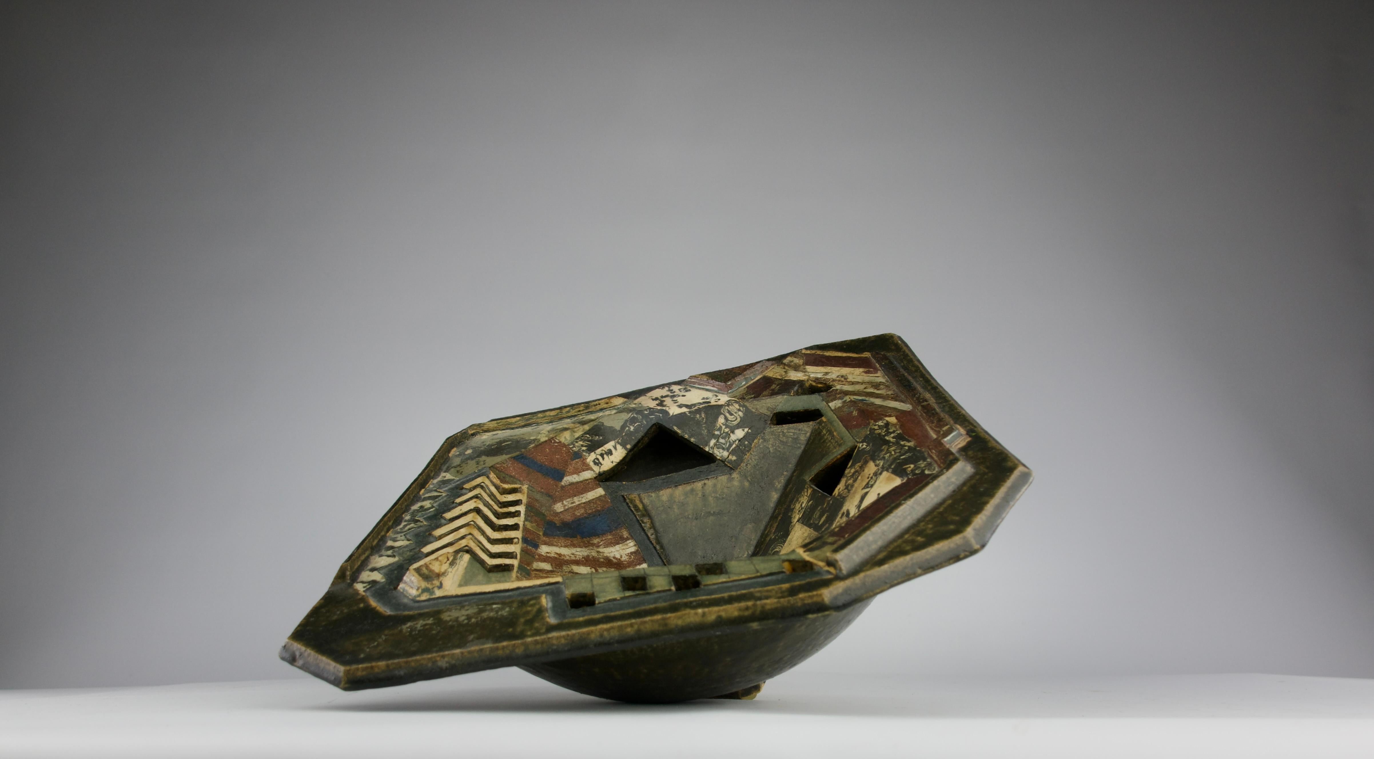 Enameled Dada-style Bowl, Mid-Century Scandinavian or German Ceramics For Sale