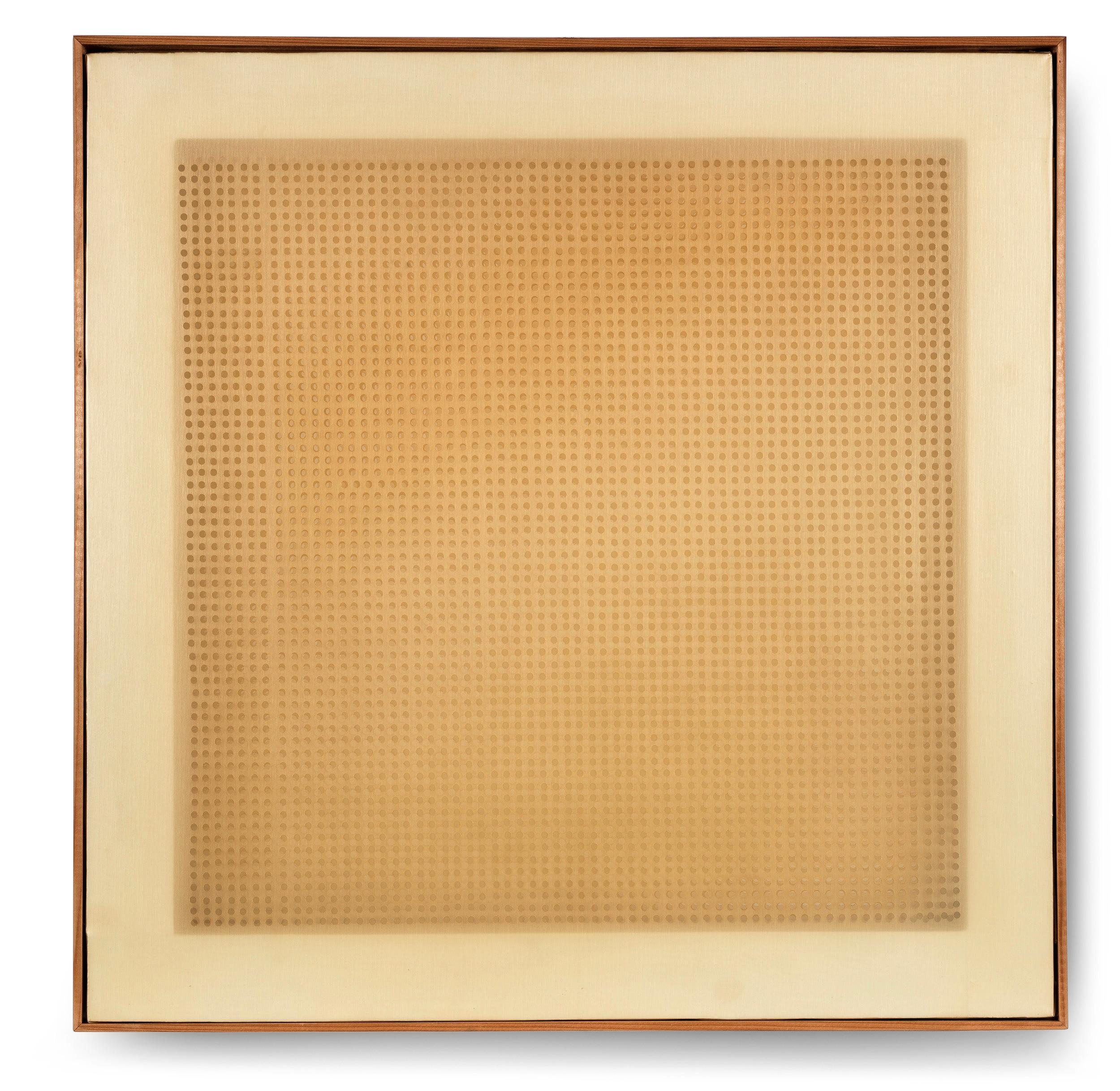 Dadamaino Abstract Painting - Volume A Moduli Sfasati, 1960, perforated and superimposed plastic canvases 