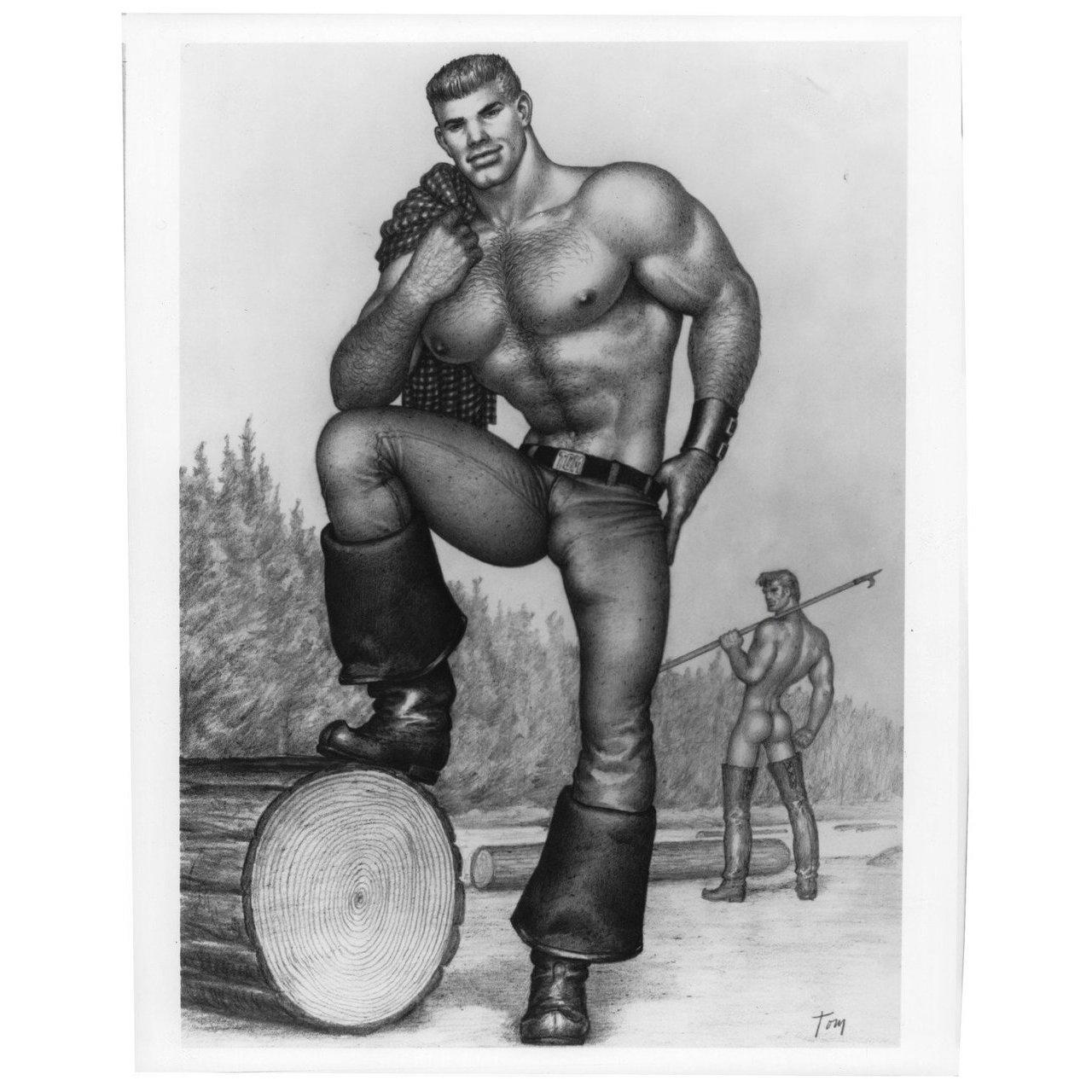 Original 1992 US silver gelatin single-weight photo for the documentary film Daddy and the Muscle Academy directed by Ilppo Pohjola with Tom of Finland. Very good-fine condition, slight trim. Please note: the size is stated in inches and the actual