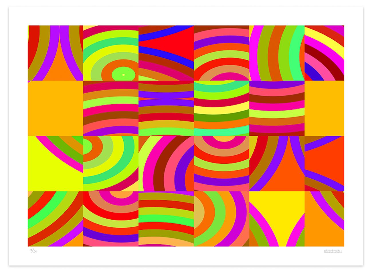 Image dimensions 49 x 70 cm

Candy Wrapper 1 is a beautiful giclée print realized by the contemporary artist Dadodu in 2009.

This original artwork is divided into squares filled with mismatching colorful shapes.

Hand-signed on the lower right