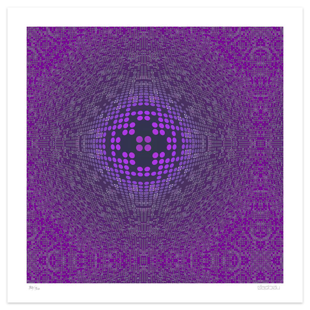 Dark Composition  is an amazing  giclée print realized by the contemporary artist Dadodu  in 2010.

This original artwork represents a purple abstract composition that projects outwards in the center.

Hand-signed on the lower right corner "Dadodu"