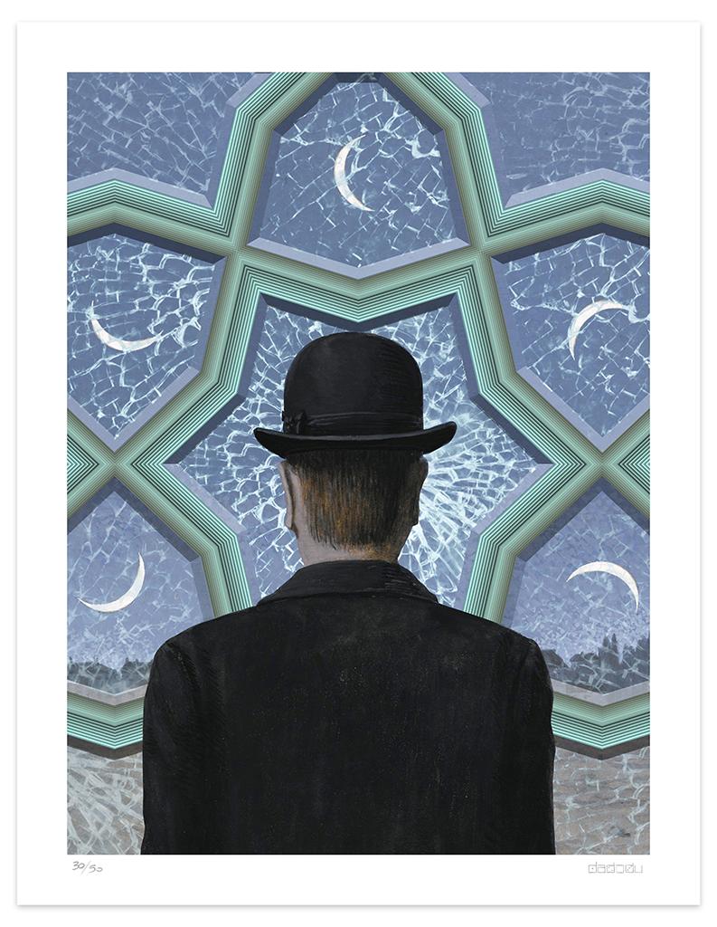 Derby  is a splendid  giclée print realized by the contemporary artist  Dadodu in 2011.

This original artwork is a contemporary interpretation of the famous artwork Decalcomanie by René Magritte .

Hand-signed on the lower right corner "Dadodu" and
