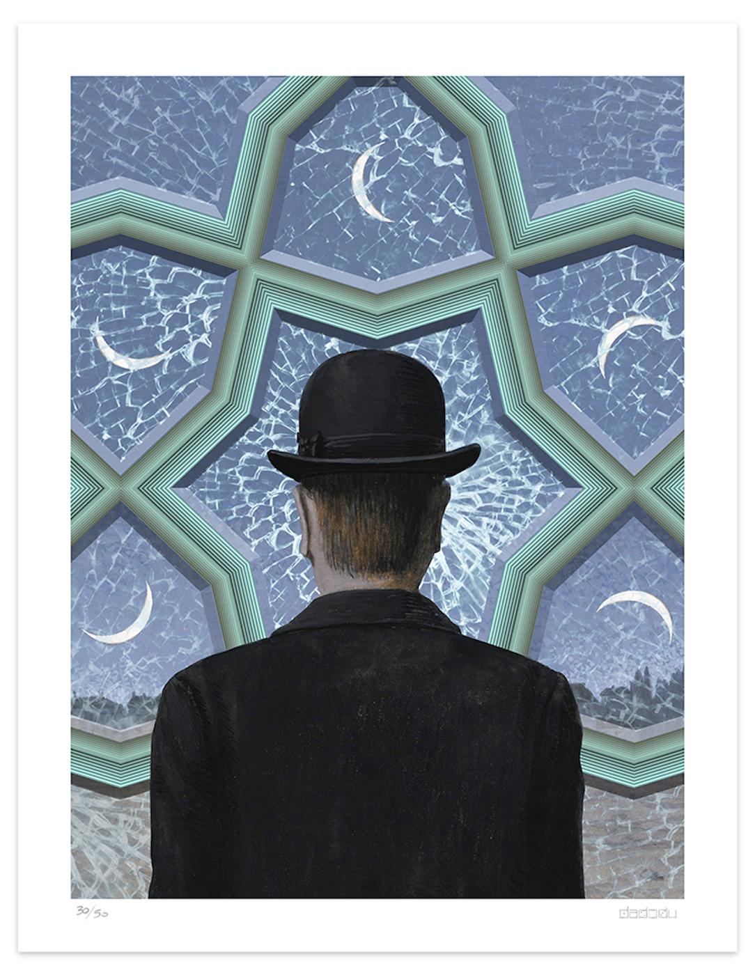 Image dimensions: 65 x 48.4 cm.

Derby is a splendid giclée print realized by the contemporary group of artists Dadodu in 2011.

This original artwork is a contemporary interpretation of the famous artwork Decalcomanie by René Magritte.

Hand-signed