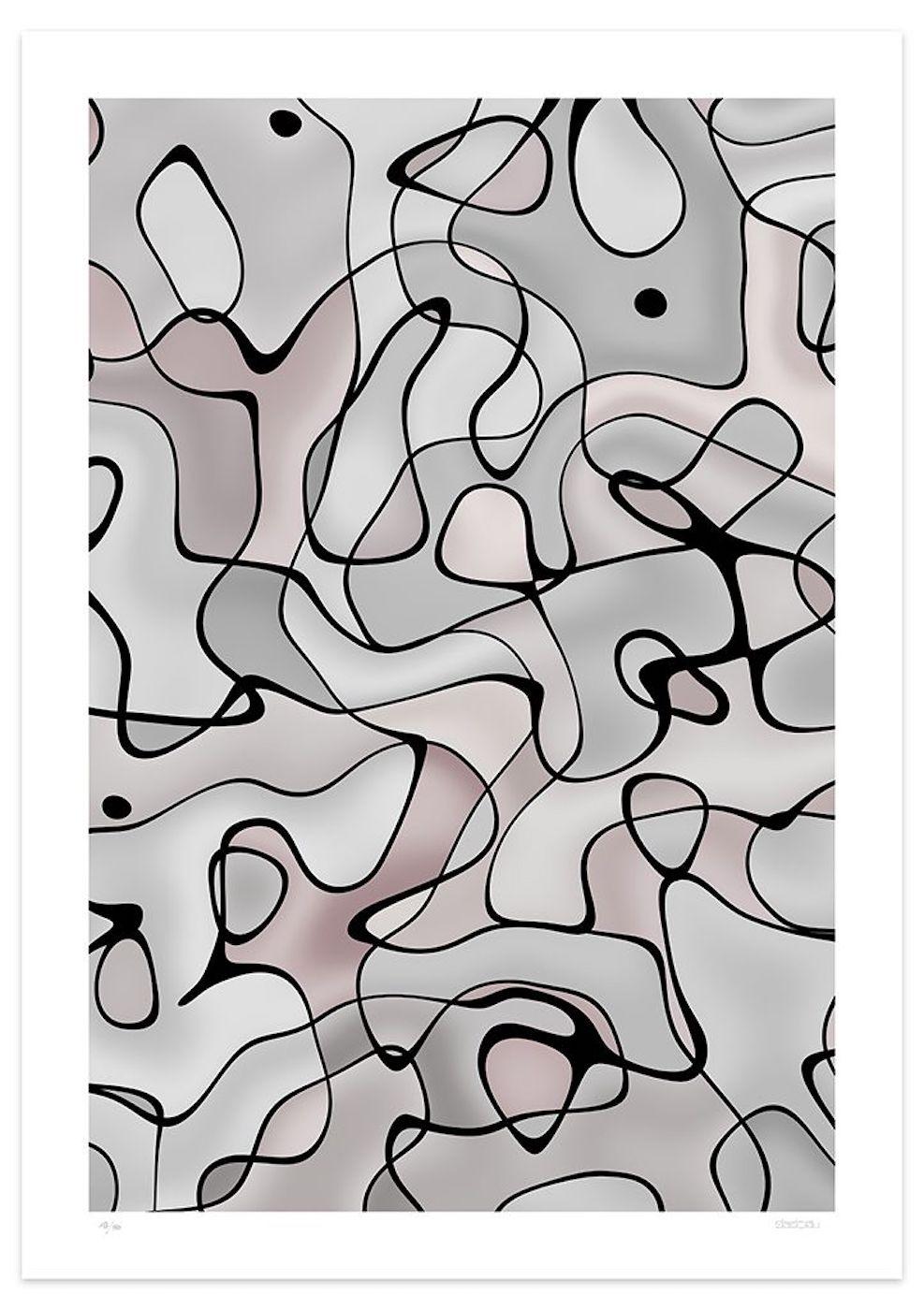 Image dimensions 70 x 46.9 cm

Dimension 4 is a colorful giclée print realized by the contemporary artist Dadodu in 2012.

This original artwork represents an abstract composition with warm and cold shades of gray and black lines.

Hand-signed on