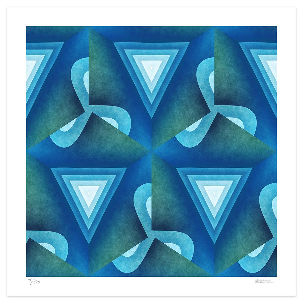 Escape 3  is a splendid  giclée print realized by the contemporary artist Dadodu in 2014 .

This original artwork shows a mesmerizing abstract composition with dark green white and blue shapes.

Hand-signed on the lower right corner "Dadodu" and