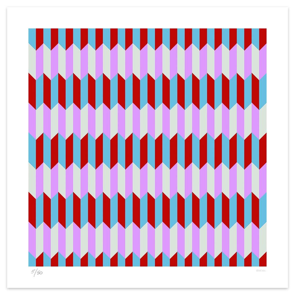 Image dimensions 60 x 60 cm.

Fantail 2 is a mesmerizing giclée print realized by the contemporary artist Dadodu in 2011.

This original artwork represents an abstract composition with zig-zagged polychromatic thick lines.

Hand-signed on the lower