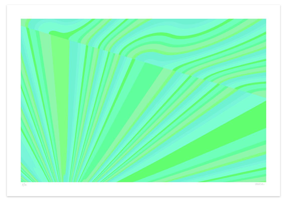 Greenfall est une impression giclée abstraite réalisée par l'artiste contemporain Dadodu en 2018.

Cette œuvre d'art originale représente une composition abstraite verte et bleue en perspective nette.

Signé à la main dans le coin inférieur droit