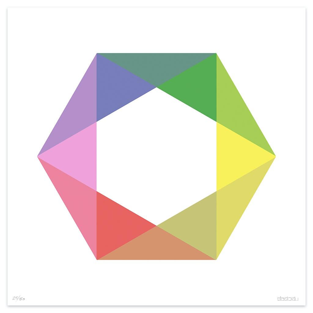 Hommage à Max Bill is a beautiful giclée print realized by the contemporary artist Dadodu in 2013.

This original artwork represents a colorful hexagon in the center of a white background.

Hand-signed on the lower right "Dadodu" and numbered on the