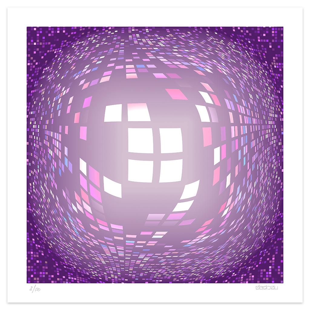 Pink Composition  is a lovely  giclée print realized by the contemporary artist Dadodu  in 2010.

This original artwork represents a pink abstract composition with lit up squares resembling a mirror ball.

Hand-signed on the lower right corner