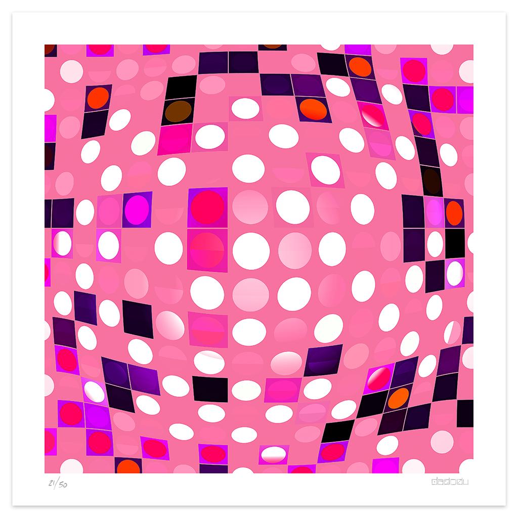 Pink Composition  is an amazing  giclée print realized by the contemporary artist Dadodu  in 2010.

This original artwork represents a pink abstract composition that projects outwards.

Hand-signed on the lower right corner "Dadodu" and numbered on