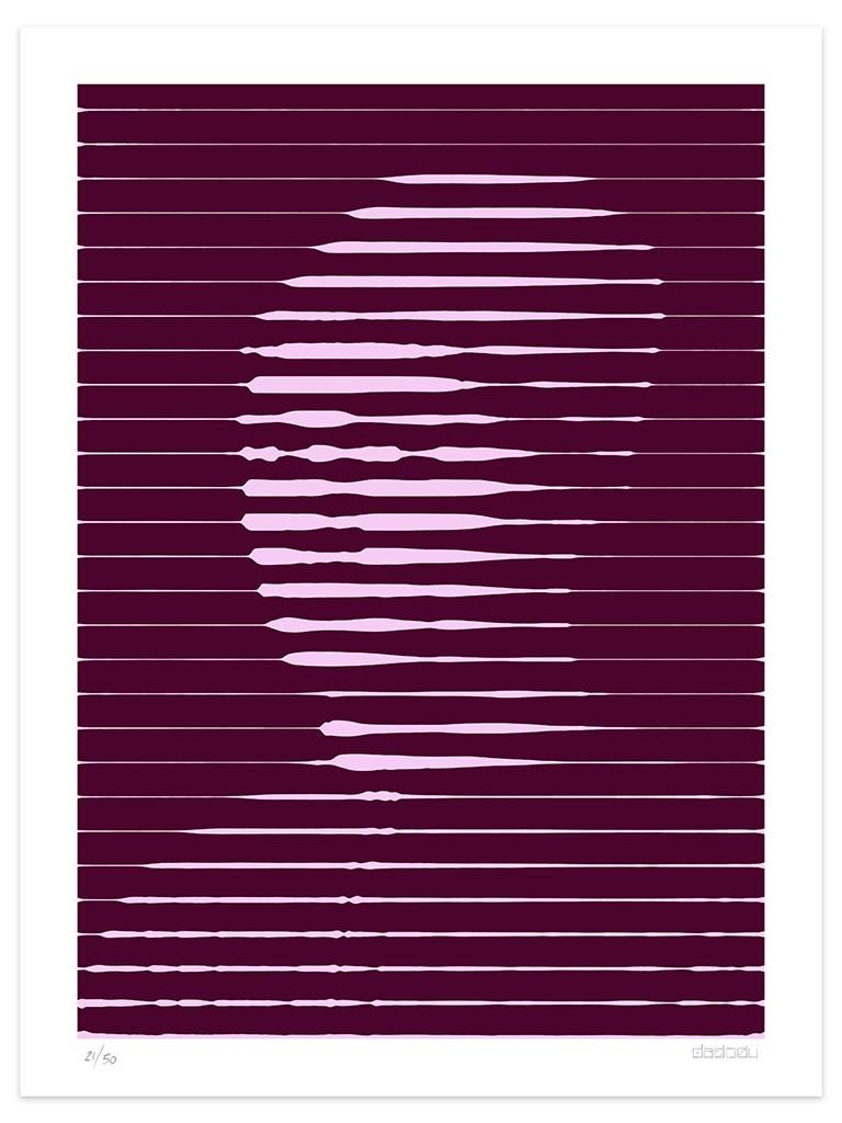 Pink Lines  is an outstanding  giclée print realized by the contemporary artist Dadodu in 2016.

This original artwork represents Portrait of a Man by Antonello da Messina  with horizontal pink lines on a dark red background.

Hand-signed on the