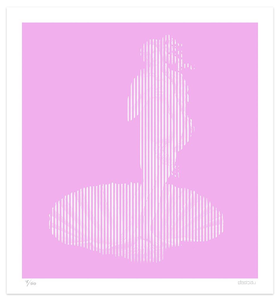 Pinkish Lines  is an elegant  giclée print realized by the contemporary artist  Dadodu in 2016.

This original artwork represents The Birth of Venus by Sandro Botticelli with vertical white lines on a pink background.

Hand-signed on the lower right