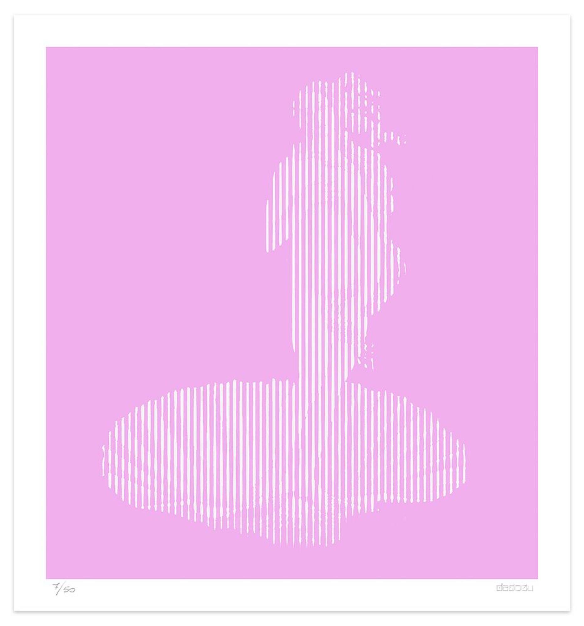 Image dimensions: 60 x 55.5 cm.

Pinkish Lines is an elegant giclée print realized by the contemporary artist Dadodu in 2016.

This original artwork represents The Birth of Venus by Sandro Botticelli with vertical white lines on a pink