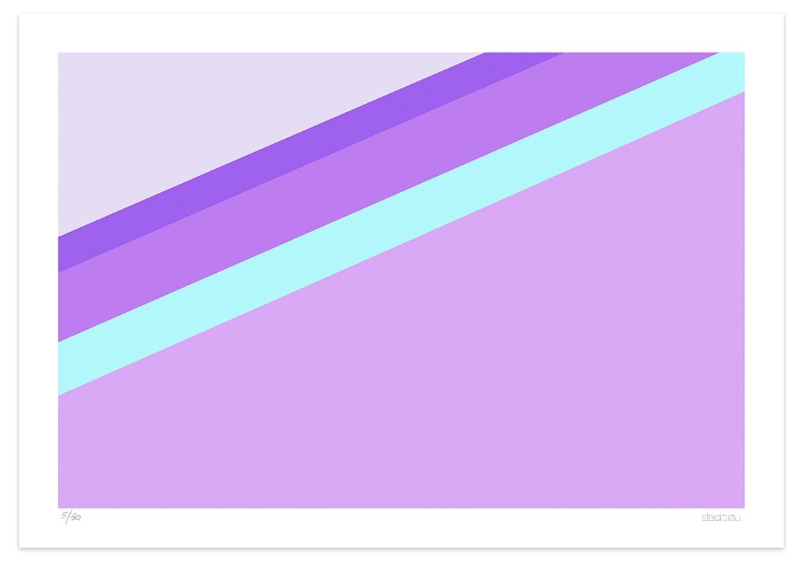 Image dimensions 46.5 x 70 cm.

Purple Slide is a lovely giclée print realized by the contemporary artist Dadodu in 2018.

This original artwork represents an abstract composition with shapes in diagonal.

Hand-signed on the lower right corner